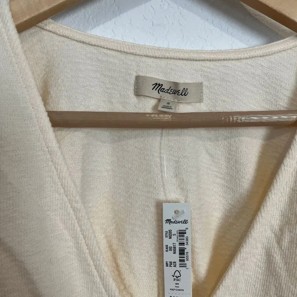 Madewell Antique Cream Deep-V Button-Front Crop Top Women's Size Small NWT